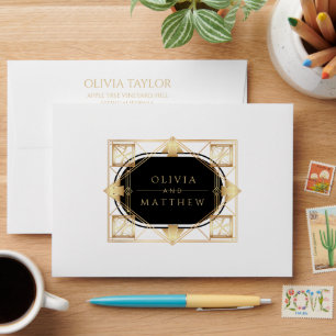 Art Deco Black and Gold Geometric Wedding Envelope