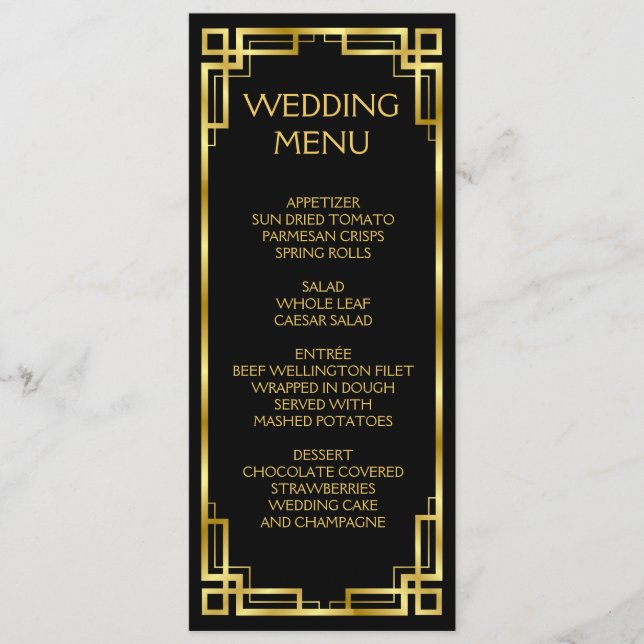 Art Deco Black And Gold Menu For Wedding (Front)