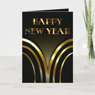 Art Deco Black and Gold New Years Card