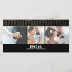 Art Deco Black and Gold Photo Wedding Thank You Card