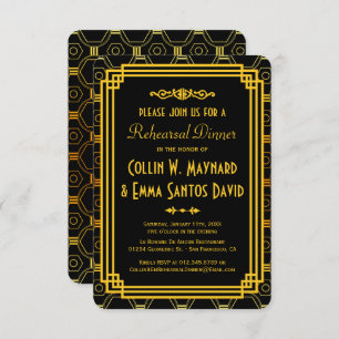 Art Deco Black and Gold Rehearsal Dinner Invitation