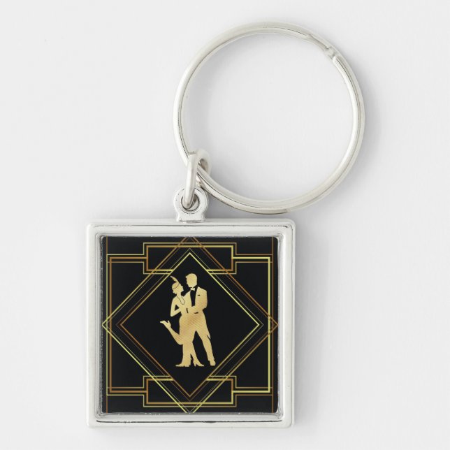 Art Deco black and gold roaring twenties style Key Ring (Front)