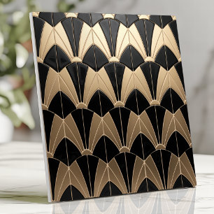 Art Deco Black and Gold Scallop Pattern Tile