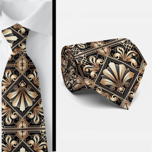Art Deco Black and Gold Seashell Pattern Neck Tie