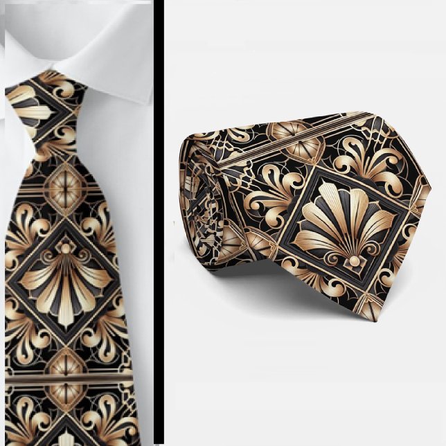 Art Deco Black and Gold Seashell Pattern Neck Tie (Creator Uploaded)