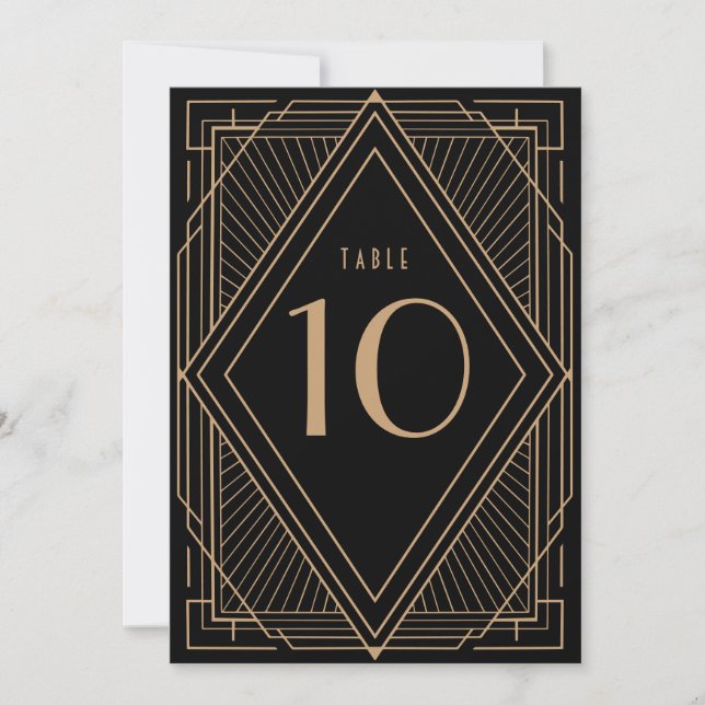 Art Deco Black and Gold Table Number Card (Front)