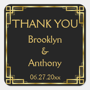 Art Deco Black And Gold Thank You Wedding Stickers