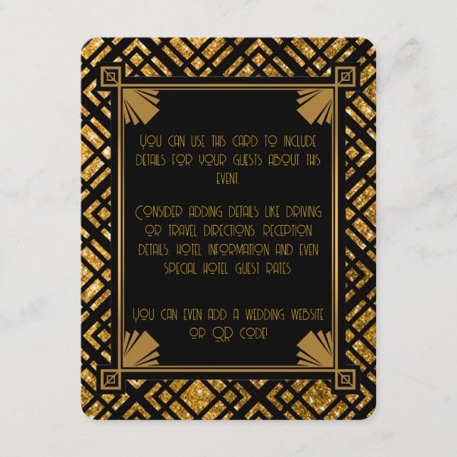 Art Deco Black and Gold Wedding Enclosure Card (Front)