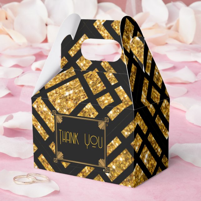 Art Deco Black and Gold Wedding Gable Favour Box (Wedding)
