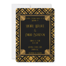 Art Deco Black and Gold Wedding Invitation