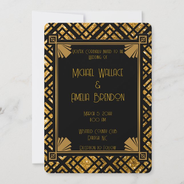 Art Deco Black and Gold Wedding Invitation (Front)