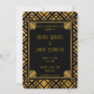 Art Deco Black and Gold Wedding Invitation
