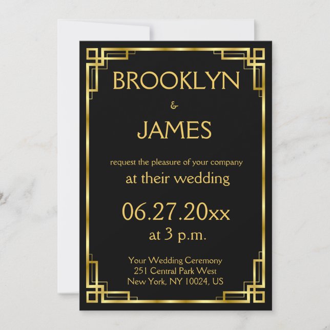 Art Deco Black And Gold Wedding Invitations (Front)