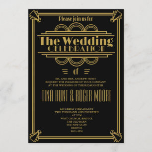 Art Deco Black and Gold wedding invite