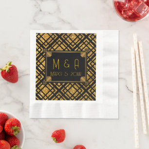 Art Deco Black and Gold Wedding Lunch Napkins