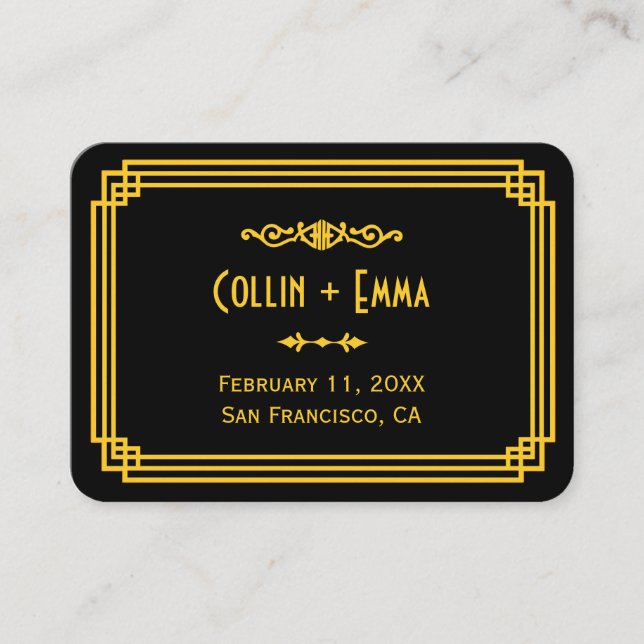 Art Deco Black and Gold Wedding Place Cards (Front)