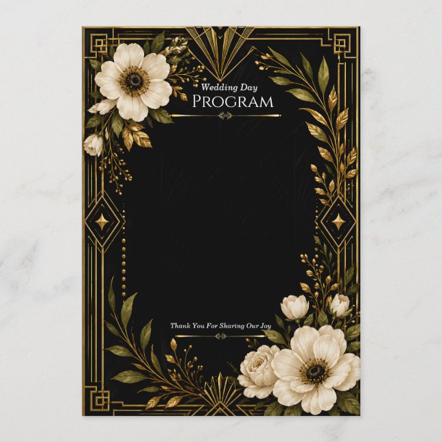 Art Deco Black and Gold Wedding Program Template (Front)