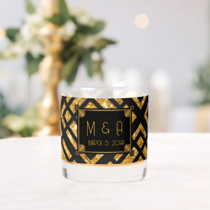 Art Deco Black and Gold Wedding Rocks Glass