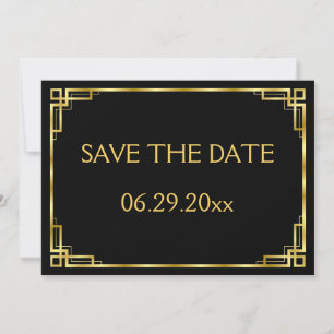 Art Deco Black And Gold Wedding Save The Date Card