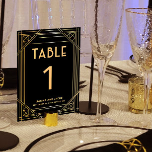 Art Deco Black and Gold Wedding Table Number Sign