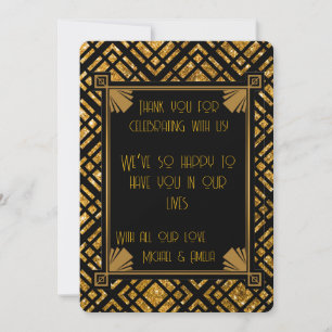 Art Deco Black and Gold Wedding Thank You Card
