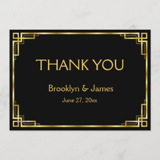 Art Deco Black And Gold Wedding Thank You Cards