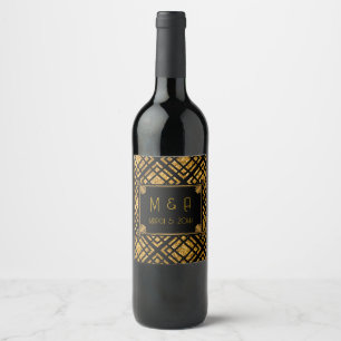 Art Deco Black and Gold Wedding Wine Label