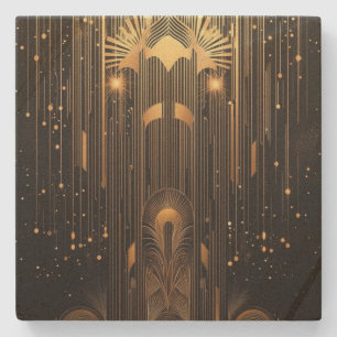 Art Deco Black and Golden Rain Stylish Stone Coaster