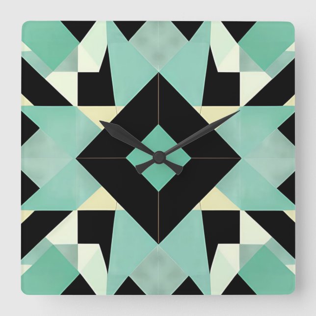 Art Deco Black and Teal Wall Clock (Front)