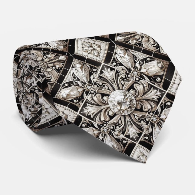 Art Deco Black and White DIamonds  Tie (Rolled)