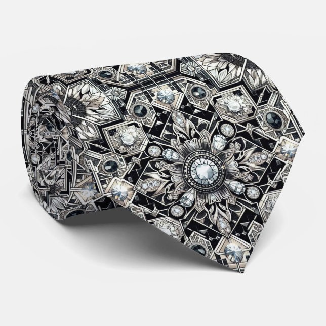 Art Deco Black and White DIamonds  Tie (Rolled)