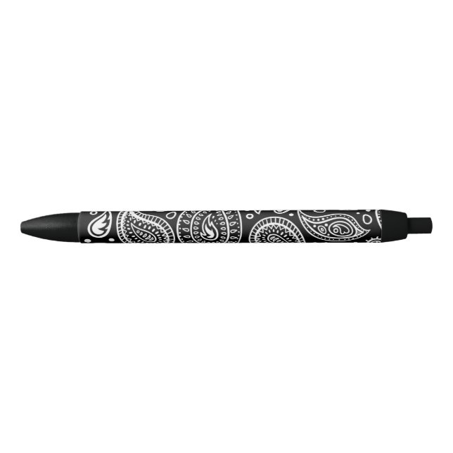 Art Deco Black and White Floral Paisley Pattern Black Ink Pen (Front)