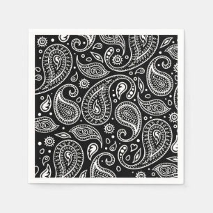 Art Deco Black and White Floral Paisley Pattern Napkin