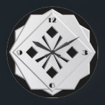 Art Deco black and white geometric pattern Large Clock<br><div class="desc">Art Deco, stylised, black and white geometric pattern in stacked, 3-d look shapes with faceted edges - digital art</div>