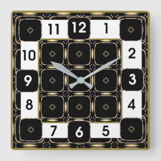Art Deco Black and White Square Wall Clock