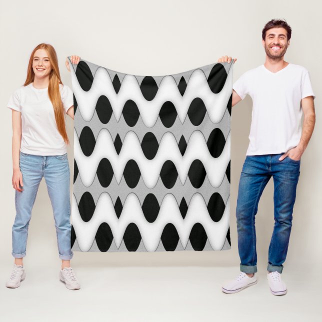 Art Deco Black and White Wave Fleece Blanket (In Situ)