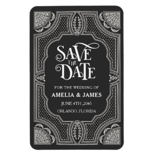 Art Deco Black and White Wedding Save the Date Magnet