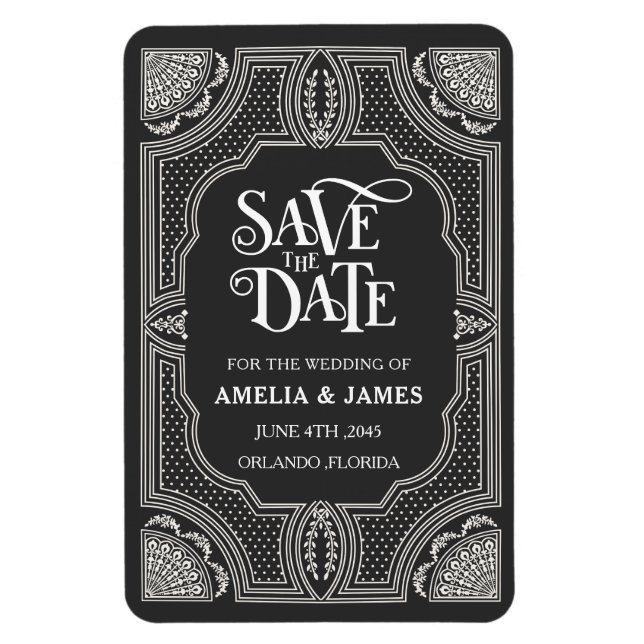 Art Deco Black and White Wedding Save the Date Magnet (Vertical)