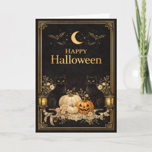 Art Deco Black Cats Luxury Halloween Card