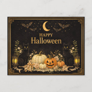 Art Deco Black Cats Luxury Halloween Holiday Postcard