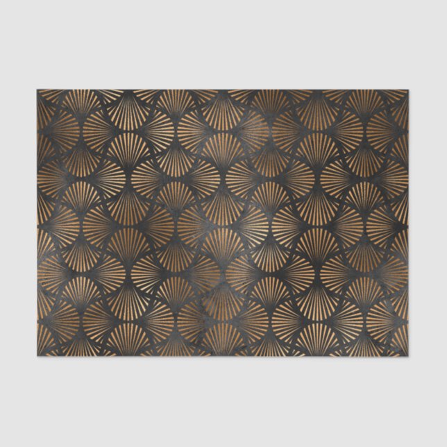 Art Deco Black Copper Fan Shell Graphic Tissue Paper (Front)
