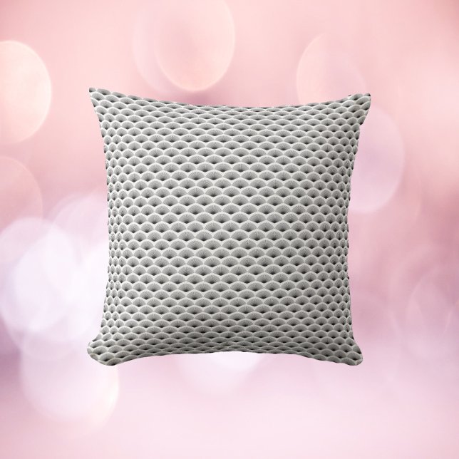 Art Deco Black Fans White Background Cushion (An art deco inspired throw pillow with a black fan pattern on a white background.)