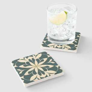 Art Deco Black Floral Stone Coaster