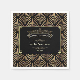 Art Deco Black Gatsby 1920s Sweet Sixteen Napkin