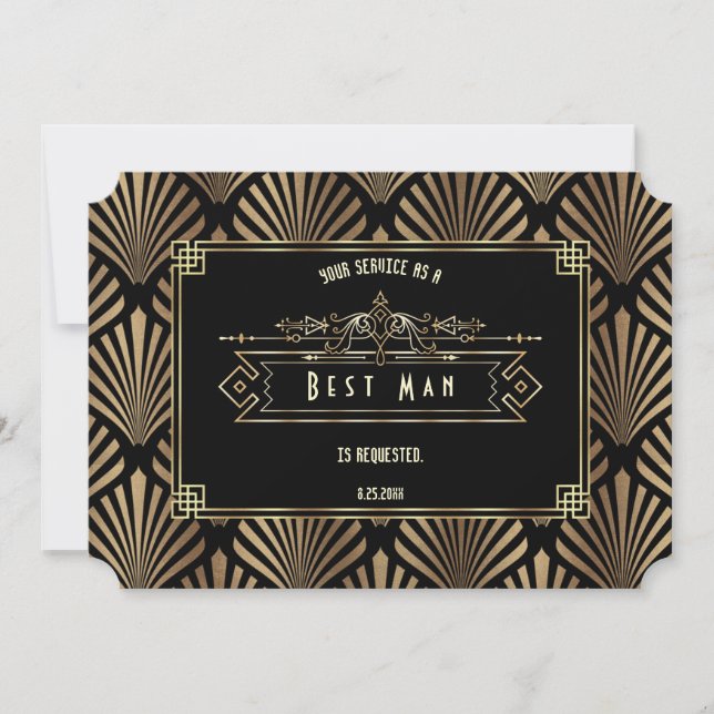 Art Deco Black Gatsby Will You Be My Best Man Invitation (Front)