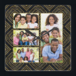 Art Deco Black Gold Add Your Family Photo Collage Square Wall Clock<br><div class="desc">Gold and black instagram style extended family photo collage art deco pattern. There are 4 photos you can change out to your own family photos. Three of them are landscape style making them perfect for extended family photos. Black and gold 1920s,  roaring 20s art deco Gatsby design.</div>
