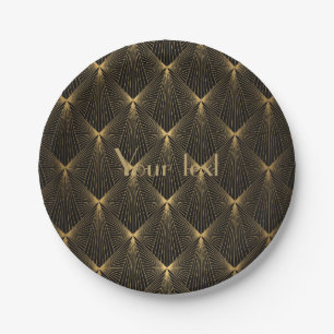 Art deco,black gold,chic,elegant,pattern,classy,tr paper plate