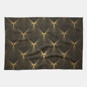 Art deco,black gold,chic,elegant,pattern,classy,tr tea towel