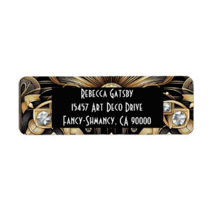 Art Deco Black & Gold Diamond Return Address