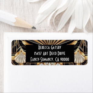 Art Deco Black & Gold Diamond Return Address